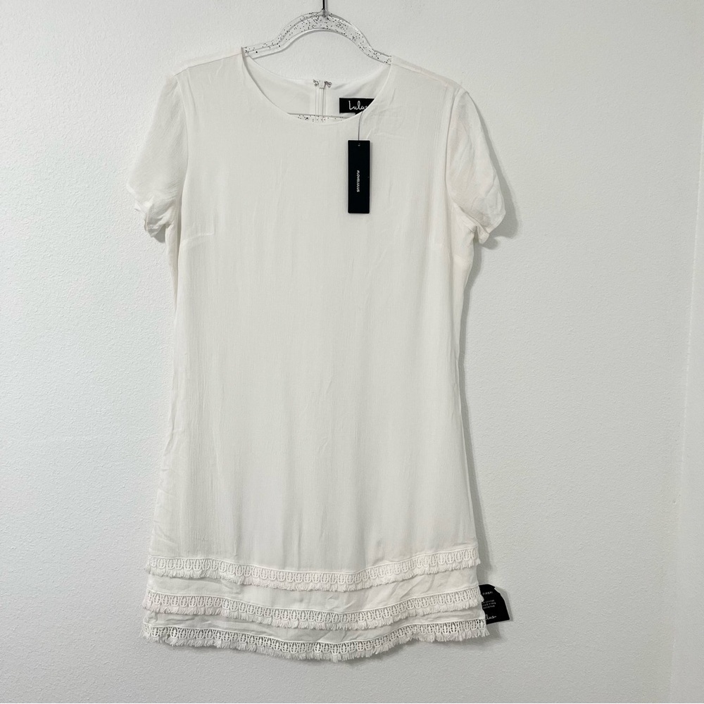 Lulu’s Buenos Aires White Shift Dress NWT Sz M Beach Resortwear Boho Minimalist - Picture 3 of 10